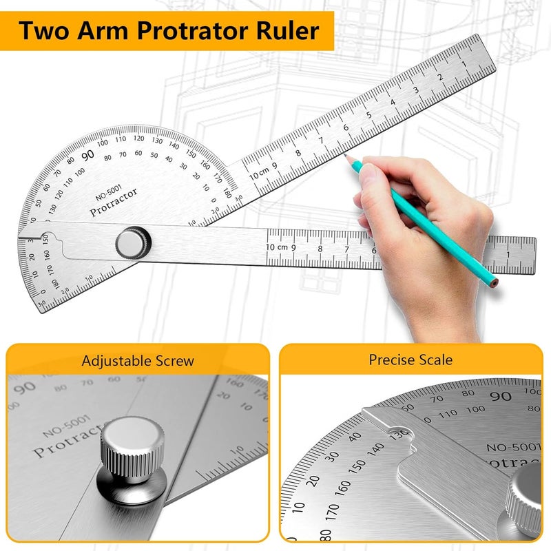 ForoGore Stainless Steel Protractor 180 Degrees Two Arm Ruler Adjustable Angle Protractor Woodworking Ruler Craftsman Angle Measure Tool (10 cm/ 3.94 Inch) - Image 5